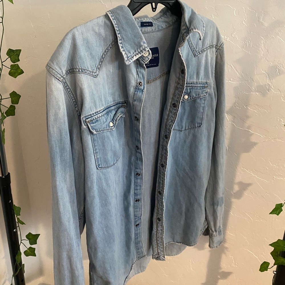 American Eagle Denim Pearl Snap Shirt